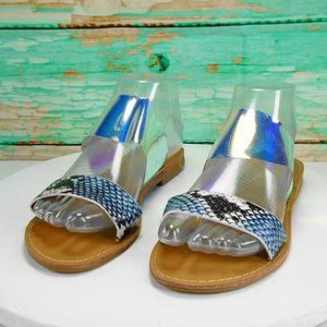 SALE/// Gold Iridescent And Snake Print Sandals